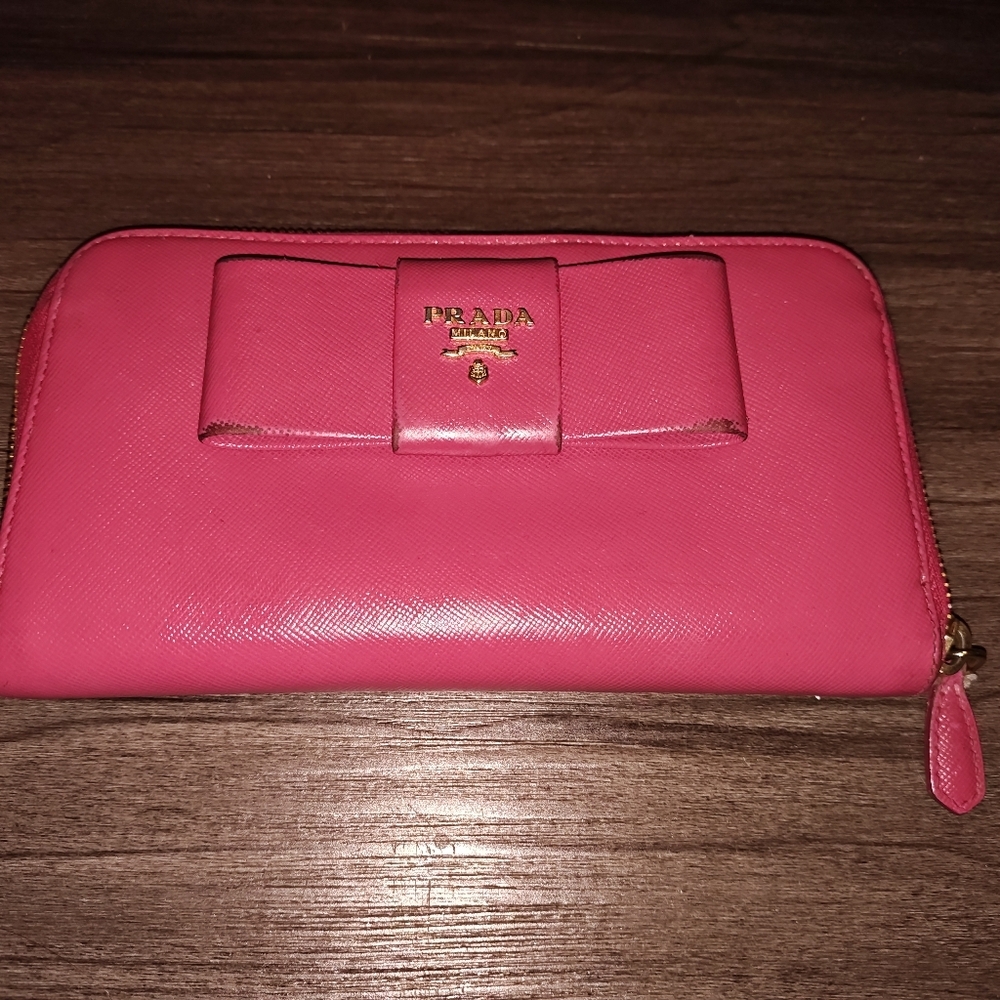 Prada Pink Saffiano Leather Long Zip Continental Wallet